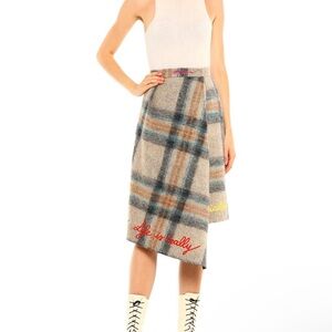 Chic Plaid Midi Skirt with Embroidered Accents
